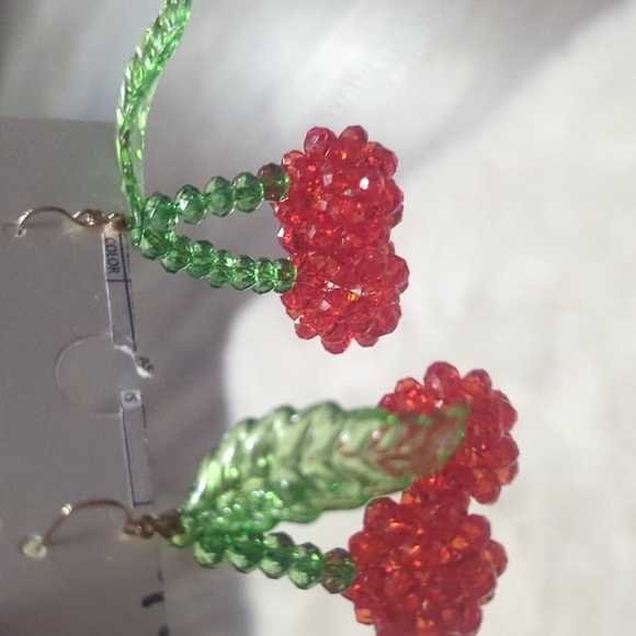 Beaded Cherry Drop Earrings - Picture 3 of 6
